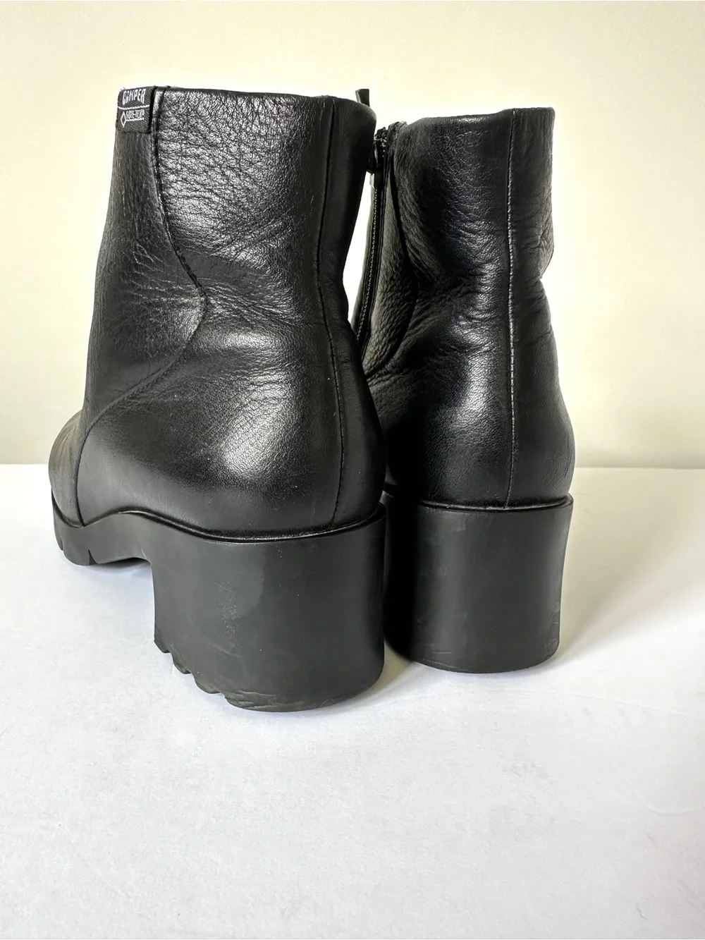 Camper Black Leather Ankle Boots with Side Zip